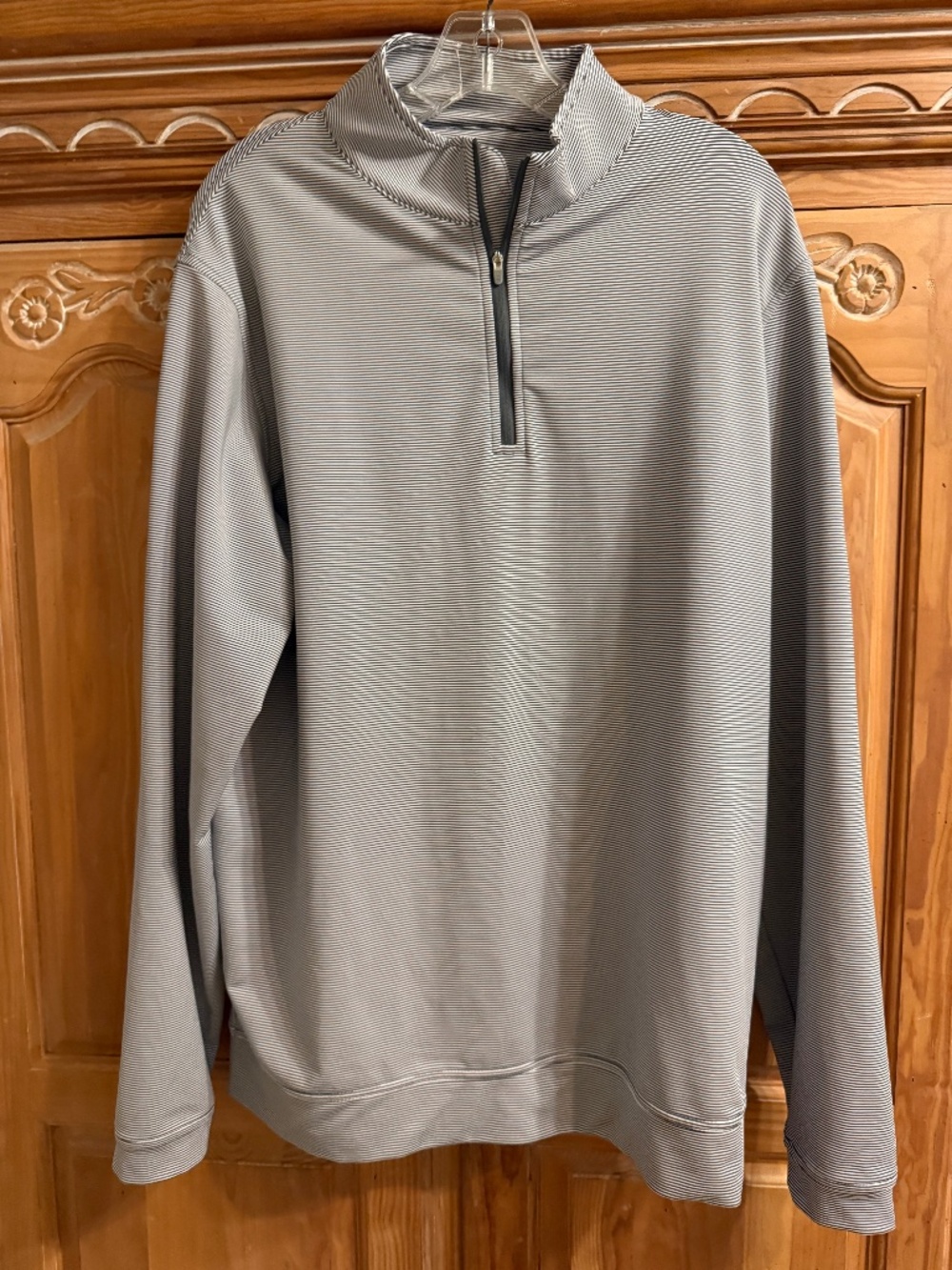 Peter Millar Perth Sugar Stripe 1/4 Zip Men’s L Iron/White Performance Pullover